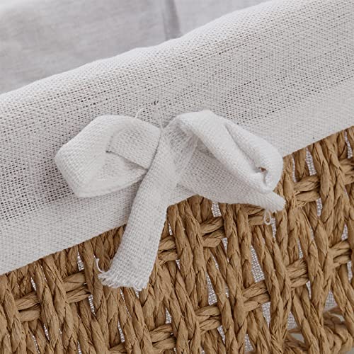 Keileoho Set Of 3 Wicker Storage Baskets, Lined Wicker Baskets Set, Handmade Woven Pantry Baskets Decorative Storage Bins Set For Organizing Shelf, Bathroom, Home, Khaki #TOP3