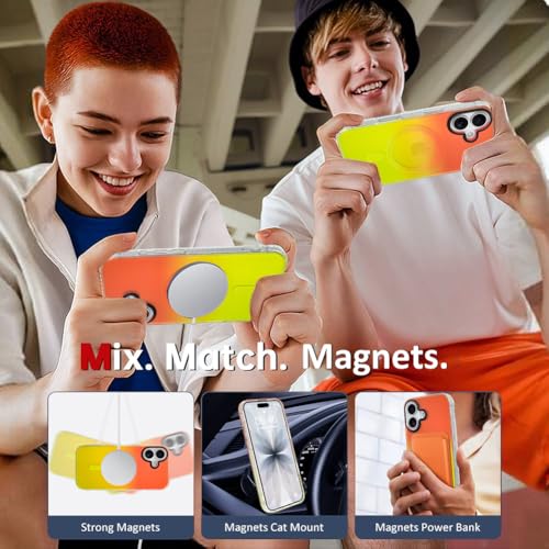 Image of AIGOMARA Magnetic Case for iPhone 17, Compatible with Magsafe, Fluorescent Iridescent Case for Women Girls, Shockproof Translucent Matte Protective Cover 6.3 Inch 2025, Orange Yellow