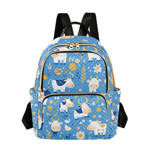 Sac à dos délicat de dessin animé vache bleu foncé aux finitions soignées