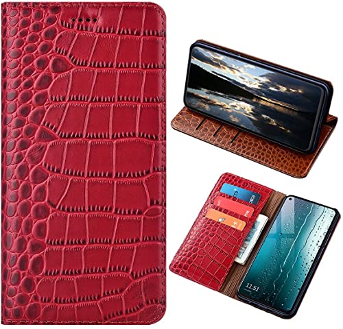 Étui en cuir pour Honor X9b style crocodile rouge élégant