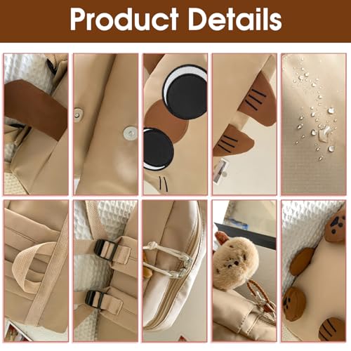 Cartoon Backpacks, Siamese Cat Cute Backpack with Chic Pendant Y2K Kawaii Large Capacity School Bag for Travel, Work, or Casual Outings3