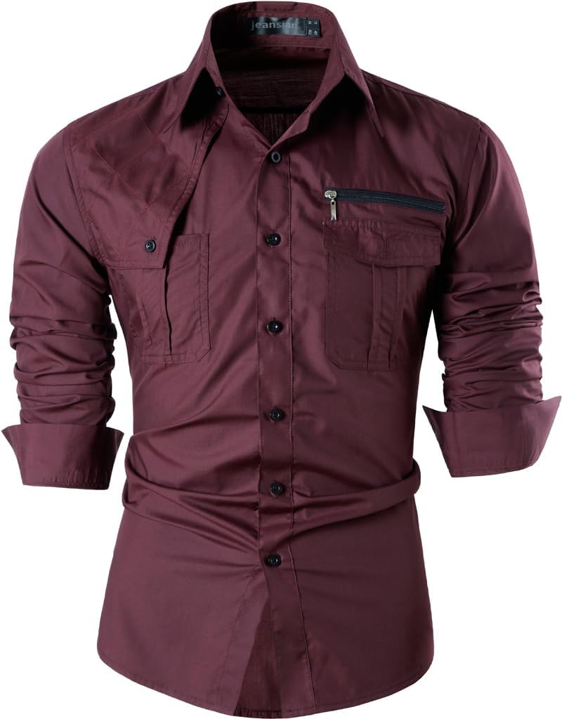 jeansian Men's Long Sleeve Casual Button Down Dress Shirt Slim Fit Z034