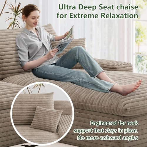 Image of 136 inch Cloud Couch Modular Sectional Sofa for Living Room, L-Shape Boneless Couch with Deep Seat, Modern Corduroy 4-Seater, No Assembly Required (Camel,Right-Facing Chaise)