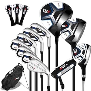 PGM Men’s Complete Golf Club Sets – 11 Pieces – 2 Wood (#1,3), 1 Hybrid (#4H), 7 Irons(#5,6,7,8,9,PW,SW), 1 Putter – Golf Stand Bag, Right Handed – Ideal for Beginners