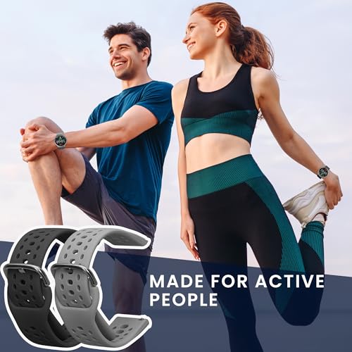kwmobile Straps Compatible with 20mm Amazfit Active 2 /Active Edge/Bip 3/GTS 3 4 Straps - 2x Replacement Silicone Watch Bands - Black/Dark Grey - image 3