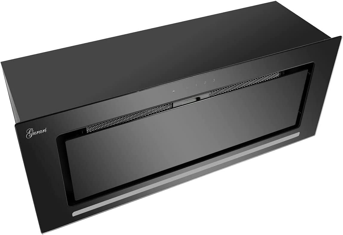 GURARI Cappa Da Soffitto 217 BL 70 Pr, Da Cucina 70 cm, Vetro Nero, 1000 m³/h, Alta Capacità Di Estrazione, Aria Estratta/Riciclata