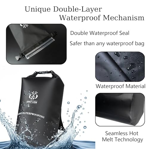 Image of Waterproof Dry Bag 5L /10L /20L - Roll Top Waterproof Backpack for Swimming, Kayaking, Hiking, Floating - Boating Bag with Double Zipper Seal & Adjustable Shoulder Strap (Black, 20 L)