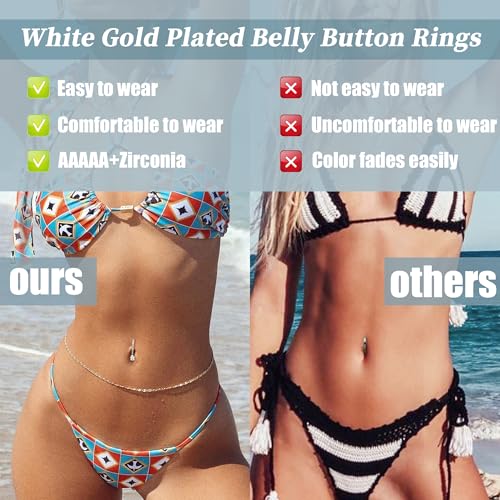 3pcs 14G Dangle Belly Button Ring for Women Hypoallergenic 316L Surgical Stainless Steel Navel Rings Cubic Zirconia Opal Body Piercing Jewelry4