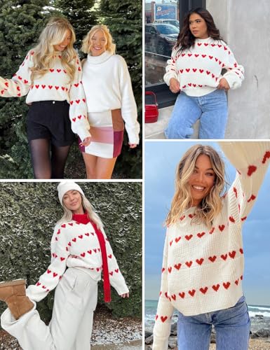 Image of Yimoon Valentine Heart Sweater for Women Cute Long Sleeve Crewneck Chunky Knitted Pullover Sweaters