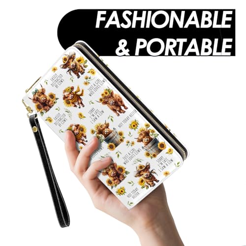 Womens Wallet, Highland Cow Wristlet Wallet For Women, Aesthetic Highland Cow Card Holder Purse With Zipper, Birthday Christmas Graduation Gifts For Women, Office Daily Purse2