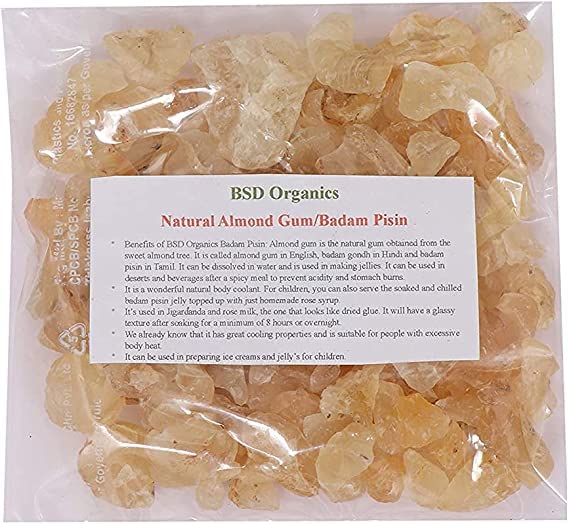 MYNTRA BSD Organics Natural Almond Gum/Badam Pisin/Badam Gum/Gondh Katira for ice Cream, Milk Shakes, Jigarthanda, Body coolant, Natural Jelly,Tasty & Delicious Drink,and more-75 Grams