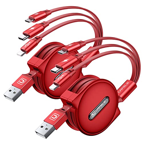 Cafele Multi Charging Cable【Handy Charging】 3In1 Retractable Usb Charging Cable With Type C/Micro Usb/Ip, Multiple Phone Charger Cord For Phone 14 13 12 11, Samsung S23 S22 S21(4Ft)-Red #TOP4