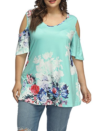 ALLEGRACEWomen's Plus Size Summer Cold Shoulder Tunic Top Short Sleeve Tunics V Neck T Shirts