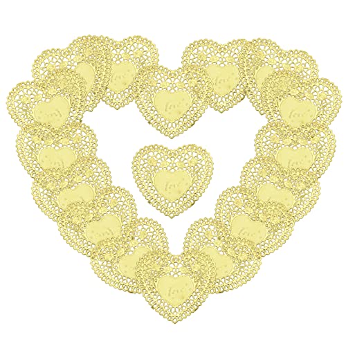 UPKOCH 100 Feuilles Dentelle Doré Artisanat Valentine Or Décoratif Artisanat Valentines Coeur Décor Gâteau d'amour Dessert Napperon De -Valentin sous- Napperons en Vrac