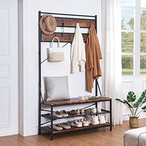 Hombazaar Coat Rack 3 In 1 Hall Tree, Industrial Hall Tree With Bench And Shoe Storage, 7 Hooks Coat Rack Freestanding For Entryway, Hallway, Garage, Bedroom #TOP1