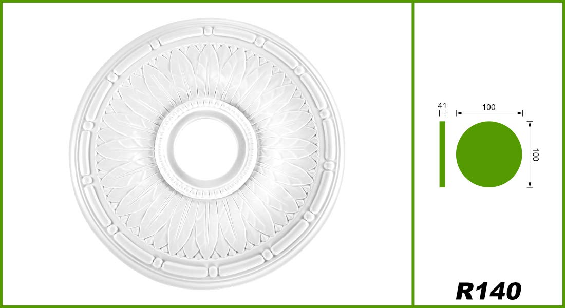 GRAND DECOR Stucrozet van PU-hardschuim - plafondrozet wit, decoratief element, stuc (R140, 44,5 cm) wanddecoratie plafondstuk lamp rozet klein rond
