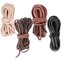 FLOFIA 3mm*20m Cordón de Cuero Plano 4 Colores, Banda Cintas de Cuero Leather Cord Tira Cuero para Colgante Pulsera Collar Manualidades Colores Mixtos