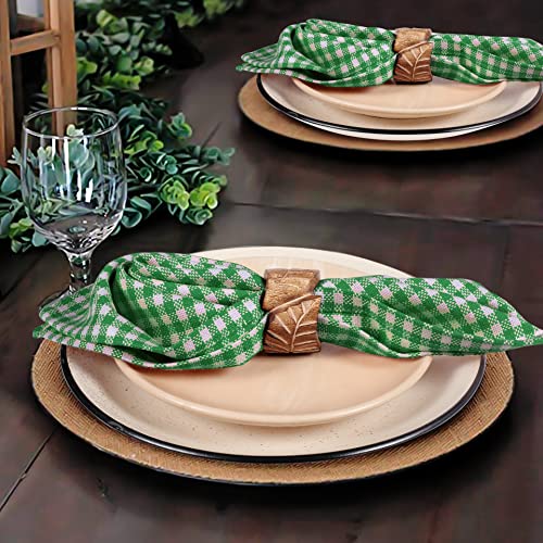 Native Fab Set Of 12 Gingham Mini Check Cloth Dinner Napkins 100% Cotton 18X18 Soft Comfortable Absorbent Restaurant Hotel Quality - Easy Care Washable Wedding Daily Everyday Use Green White #TOP2