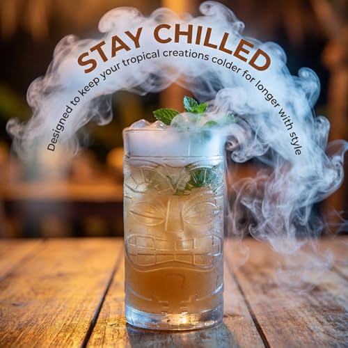 Image of Goaste 8 Pack 16oz Plastic Tiki Cups, Clear Tiki Plastic Mug Cups, Tiki Hawaiian Party Drinking Tumblers, Exotic Zombie Cocktails Mugs, Reusable Mai Tai Glasses for Cocktails, Lemonade, Halloween