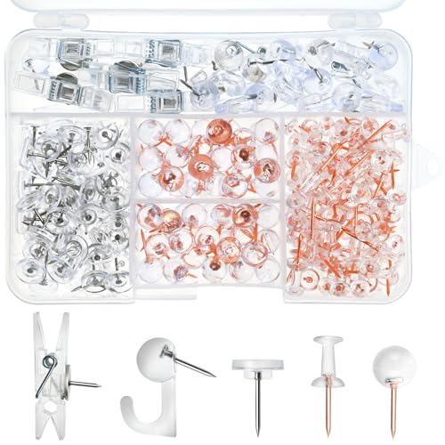 260 Pcs Push Pins Set 5 Styles Clear Thumb Tacks Map Pins Assorted Push Pins for Bulletin Board, Cork Board