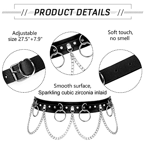 Sailimue 2Pcs Punk Waist Belly Chain Belt For Women Black Leather Layered Body Chains Gothic Rave Party Festival Body Jewelry Accessories #TOP1