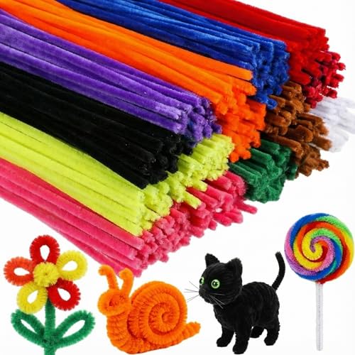 RoundFunny 200 Pcs 24 Inch Extra Long Pipe Cleaners Chenille Stems Pipe Cleaners Craft Fluffy Chenille Stems Craft Supplies for DIY Arts Projects Creative Decoration(Multicolor)