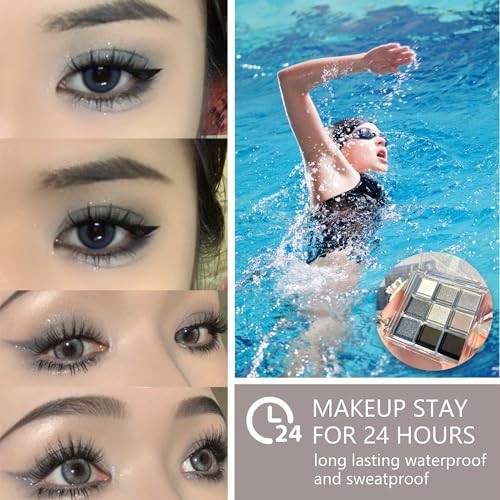 Black Eyeshadow Palette, Smokey Silver Glitter Gothic Eye Shadows Palettes White Grey Matte Cold Toned Long Lasting Waterproof Eye Shadow Pallets for Women Girl Goth Halloween Christmas Make Up Gifts - Image 8