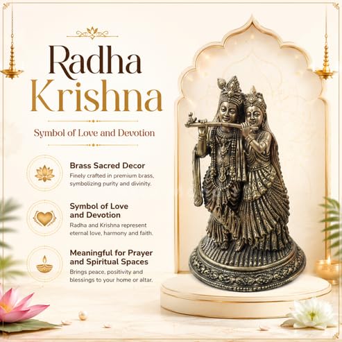 Image of Brass Radha Krishna Idol, Vastu Remedy for Love & Harmony (6 Inch, 520 g)