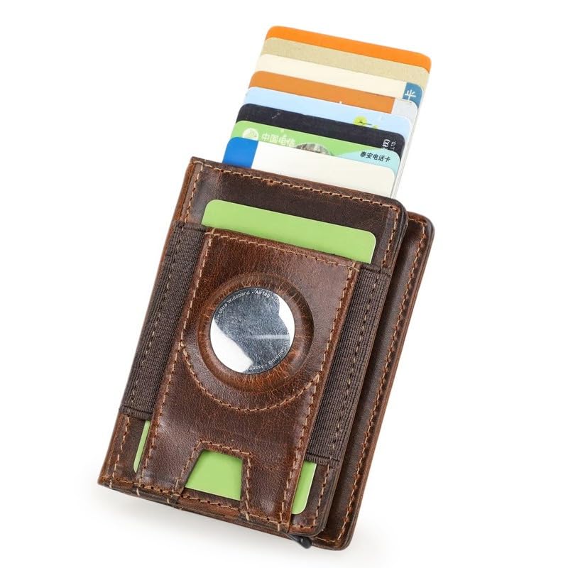 Unisex genuine leather wallet RFID shielding function mini automatic card holder with slots small card holder (Coffee)2