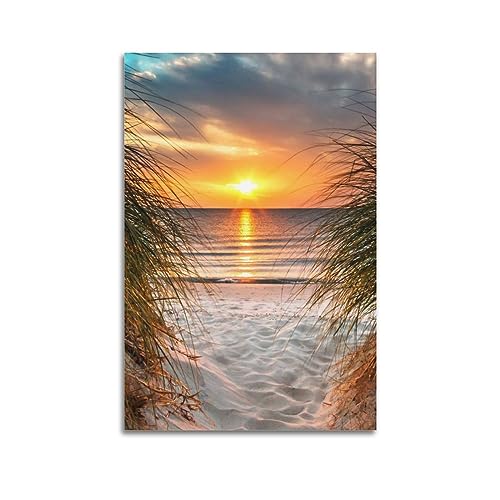 YBHF Affiche avec paysage de coucher de soleil sur la mer, impression artistique murale, style rétro, décoration pour la salle de bureau, 30 x 45 cm, sans...
