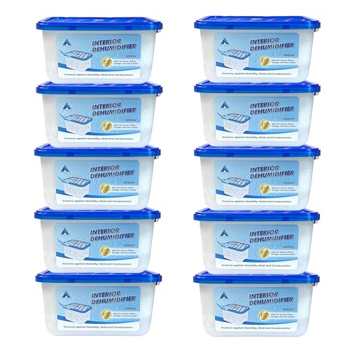 ACCURATE 500ml Interior Dehumidifier Pack of 10 | Condensation Remover Moisture Absorber for Damp, Mould, Moisture in Home,Kitchen, Wardrobe, Bedroom, Caravan, Office, Garage (PACK OF 10)