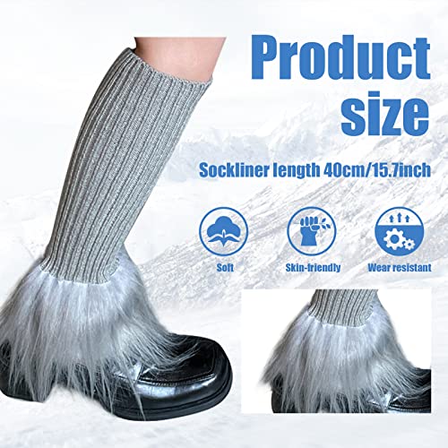 Image of Suxgumoe Women's Leg Warmers, Y2K Knit Knee High Socks, Faux Fur Fuzzy Long Winter Boot Cuffs Cover
