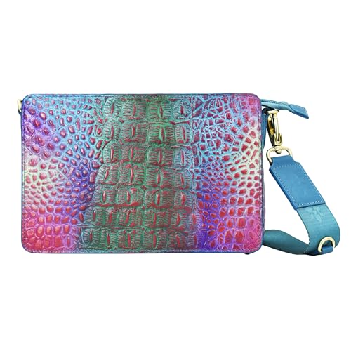 Anuschka Women’s Hand-Painted Genuine Leather Triple Compartment Crossbody - Crocodile Embossed Daydream