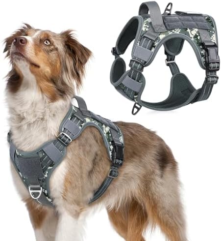 rabbitgoo Hundegeschirr Mittelgroße Hunde, M, Dunkelgraues Camouflage | MOLLE-System, Heavy Duty, Sicherheitsschnallen, Weiche Polsterung, 2 D-Ringe, Reflektierend für Taktisches H