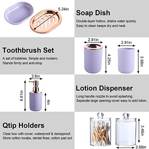 8 Pieces Purple Bathroom Accessories Set - Trash Can With Swing Lid,Soap Dispenser,Self Draining Soap Dish,Toilet Brush With Holder,Toothbrush Holder,Mouthwash Cup,Qtip Holder Dispensers #TOP5