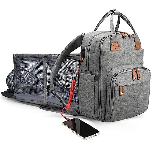 Image of LOYWIN Baby Diaper Bag Backpack with Changing Station, Gray Large Backpack Diaper Bag for Girls, Multifunctional Travel Diaper Bag for Dads Women with Changing Pad, Boy Baby Bag for Mom, Registry Gift