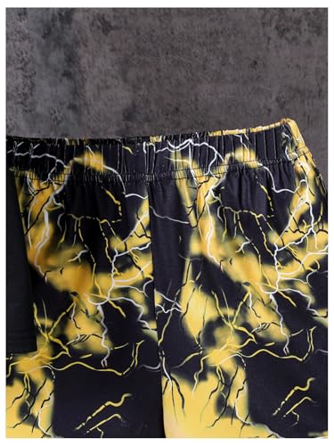 Image of GORGLITTER Boy's Summer Outfits Letter Print Short Sleeve T Shirts Elastic Waist Track Shorts 2 Piece Clothing Set Black and Yellow 13-14Y