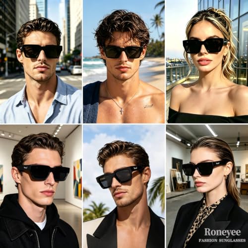 Image of Roneyee Rectangle Sunglasses Men Women Trendy Retro Sunglass UV Protection Fashion Acetate Stylish Square