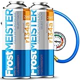FrostMEISTER 2 en 1 – Kit de recarga de aire acondicionado para coche, 2 × 400 ml, incluye manguera manómetro– Aplicación rápida, fácil y respetuosa con el medio ambiente (R134a, 1995-2016)