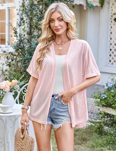 Image of Halife Womens Summer Lightweight Cardigan Short Sleeve Open Front Casual Loose Cover Ups