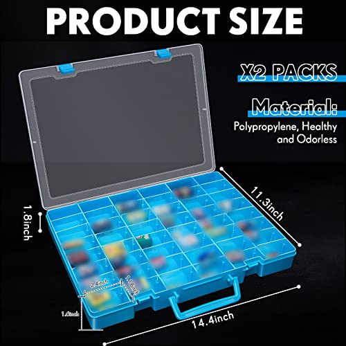 Image of Juexica 2 Pcs Large 48 Grids Plastic Storage Bead Organizer Box, Tackle Box, Compartment Organizer Container with Adjustable Dividers for Jewelry Art Crafts Toys Screw Small Parts(Blue)