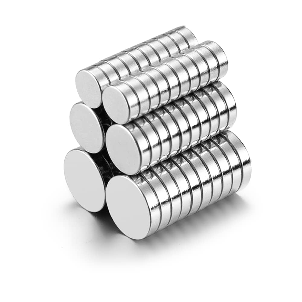 60PCS Small Magnets - Actual Size: 6×2mm, 8×2mm, 10×2mm (20PCS Each) - Tiny Little Thin Round Magnets for 3D Printing, Crafts, Refrigerator, Office and Whiteboard