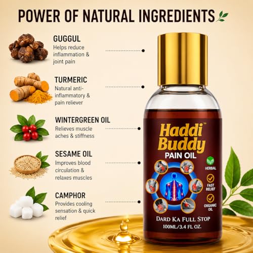 Image of Pain Oil 100ml | Herbal Fast Relief Oil for Body Pain, Joint Pain, Muscle Pain | Organic Ayurvedic Pain Relief Massage Oil (Pack of 1)
