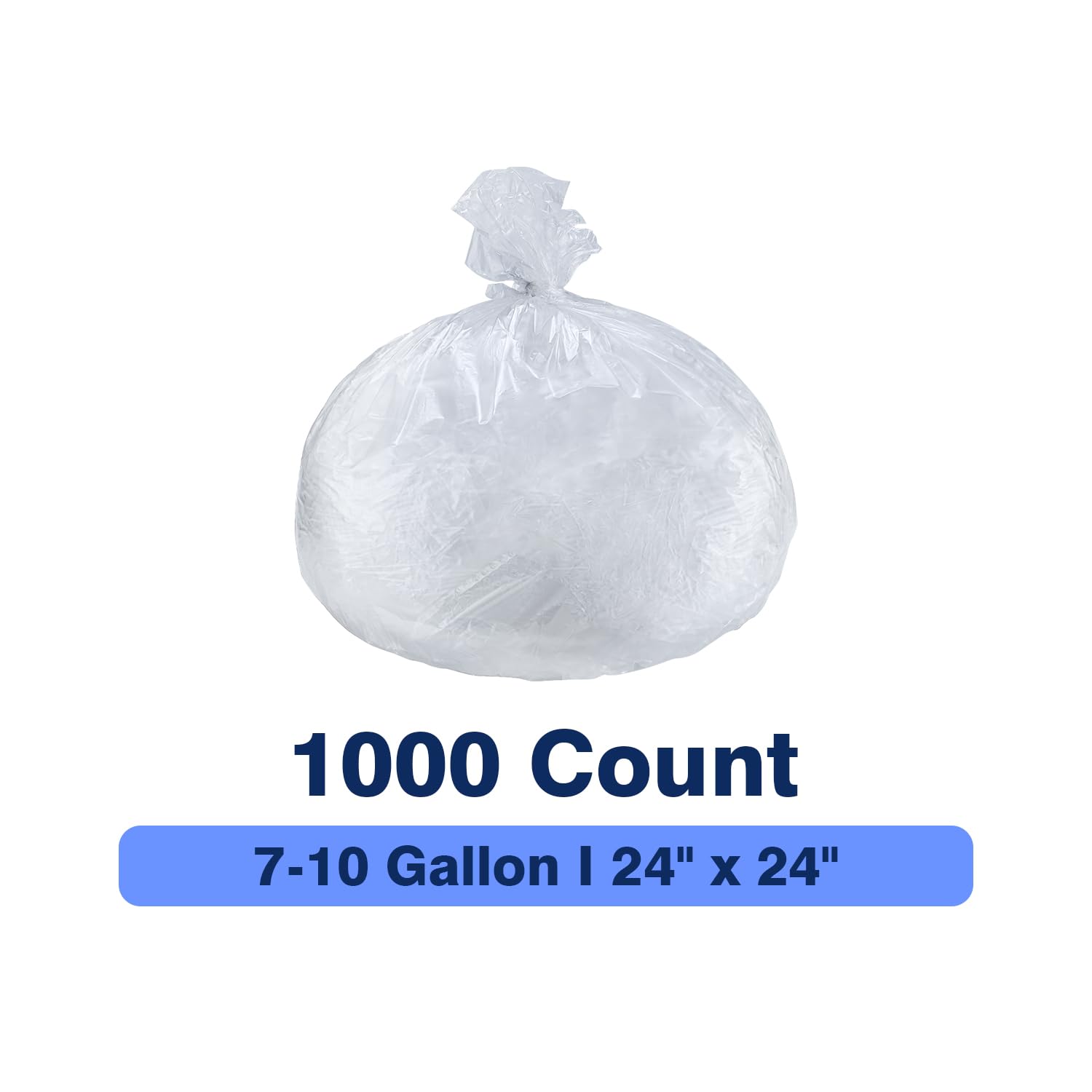 Plastiguide 7-10 Gallon Clear Trash Can Liners, 24'' x 24'', Wholesale 1000 Count, High Density Garbage Bags for Office, Bathroom, Commercial and Industrial Use