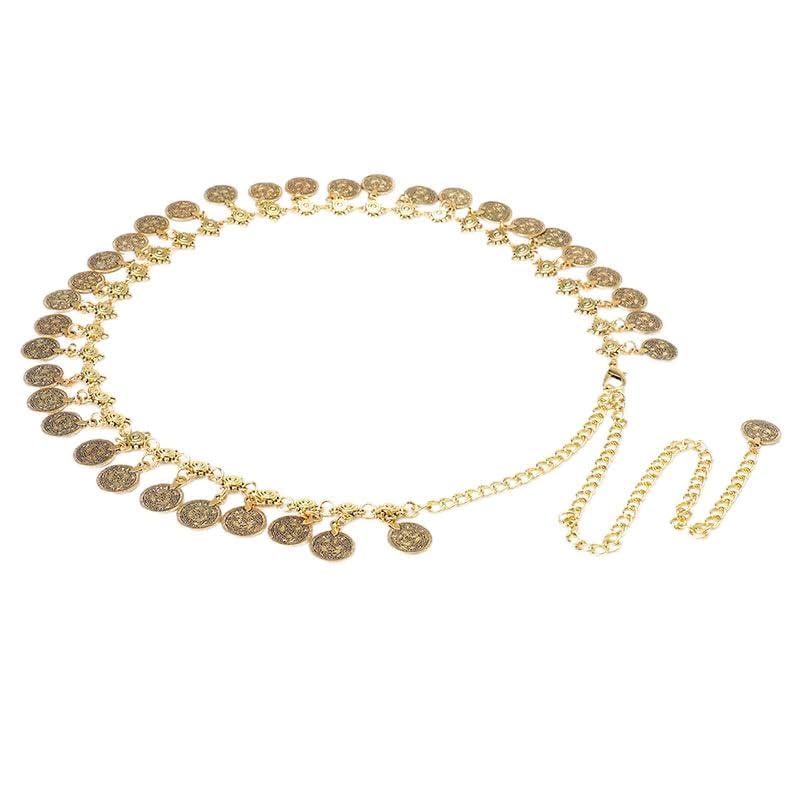 OVOY Metal Chain Waist Belt for Women - Gold & Silver Coin Pendant Belt Belly Dance Hip Belts for Dresses Skirts