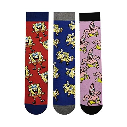 Novelty Mens Socks 3 Pair Colorful Socks Funny SpongeBob Pie Starfish Patterned Socks Gifts for Men Funky Mid Calf Socks Cover
