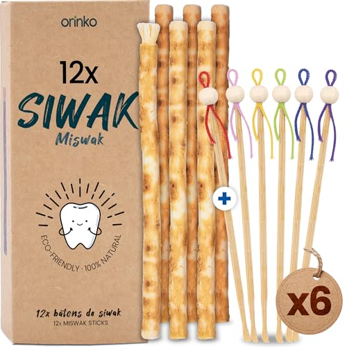 Miswak Brosse à Dents Écologique x12 et Oriculi Réutilisable en Bambou ORINKO