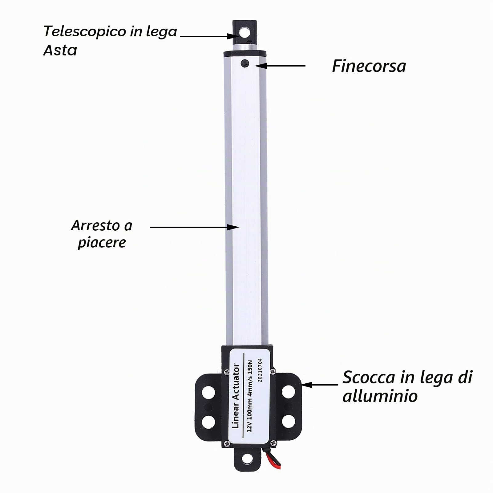 Yctze Attuatore Lineare Elettrico 12V, Corsa 100mm, 12V Tensione di Ingresso, Protezione da Cortocircuito, Basso Rumore, Mini Attuatore Lineare Elettrico, 4mm/s, 150N