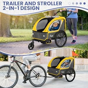 Sepnine Kids Bike Trailer, 2 in1 Canopy Carrier Converts to Pushcart Suitable for 1 to 2 Toddlers, Kids, Quick Attach to Bike, Foldable, with 5-Point Harness and Storage Bags — photo 2 of 6