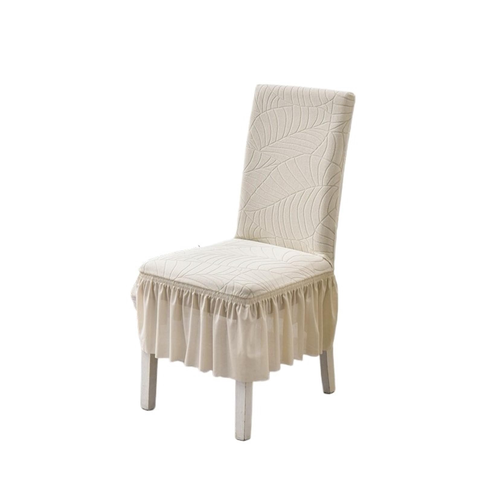 Fodere per sedie, 6 pezzi di sedia jacquard con gonna, coprisedie elastiche in tinta unita for la casa, il soggiorno, l'hotel(Offwhite)